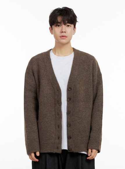 mens-buttoned-oversize-cardigan-in422 / Dark brown