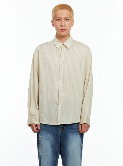 mens-linen-button-up-shirt-il514 / Light beige