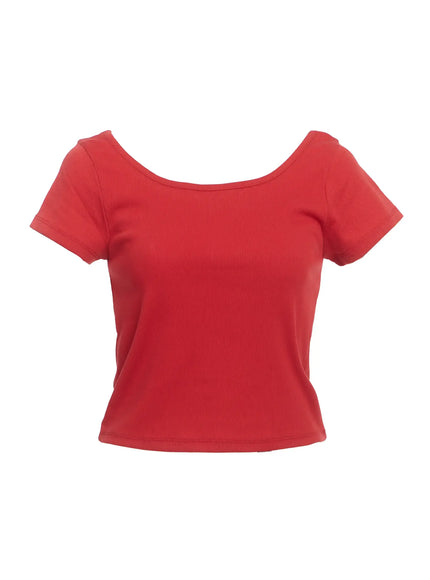 ribbed-square-neck-short-sleeve-tee-ic503 / Red