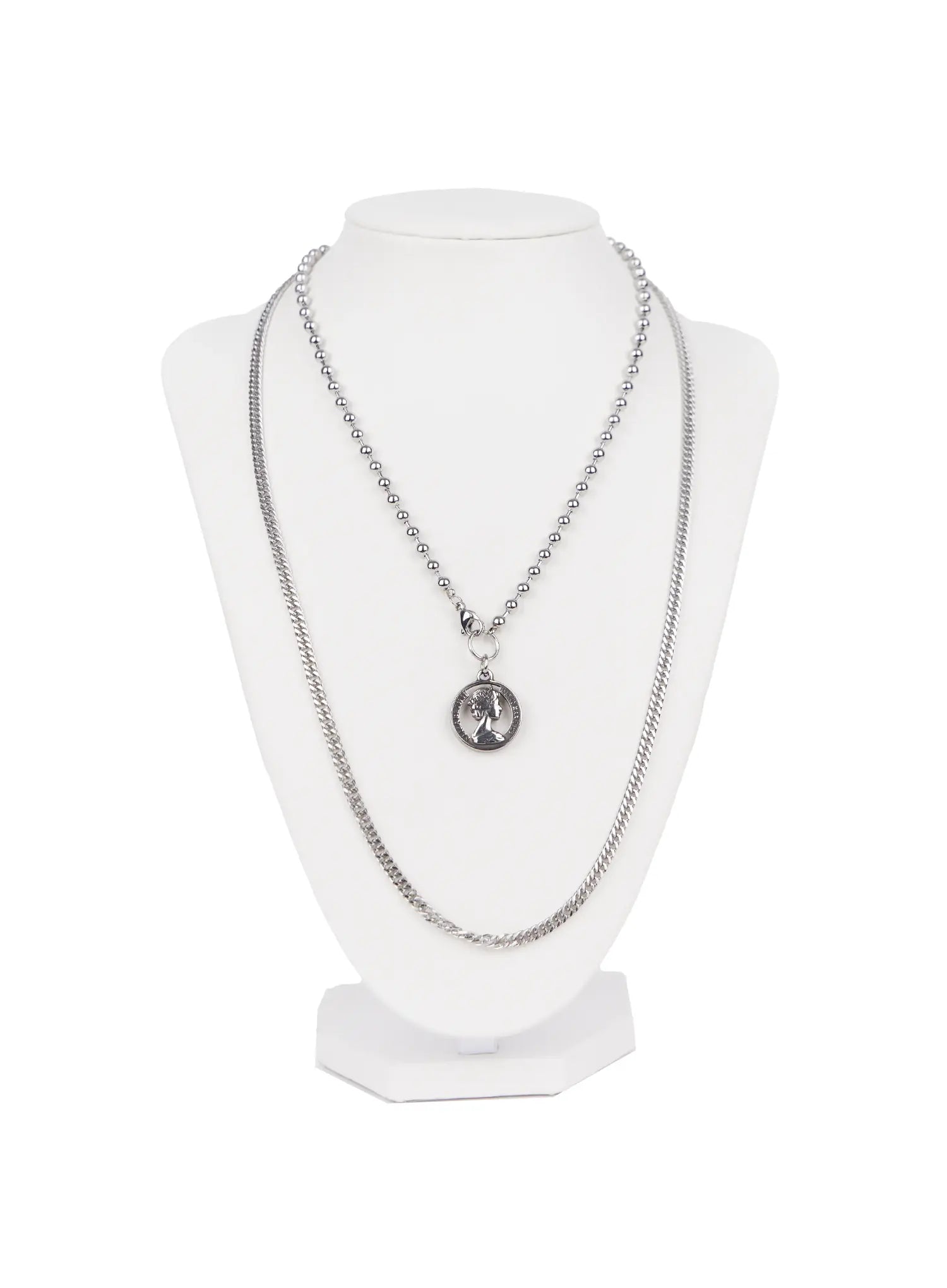double-layer-charm-necklace-in510 / Silver