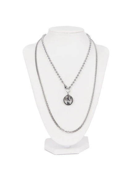 double-layer-charm-necklace-in510 / Silver