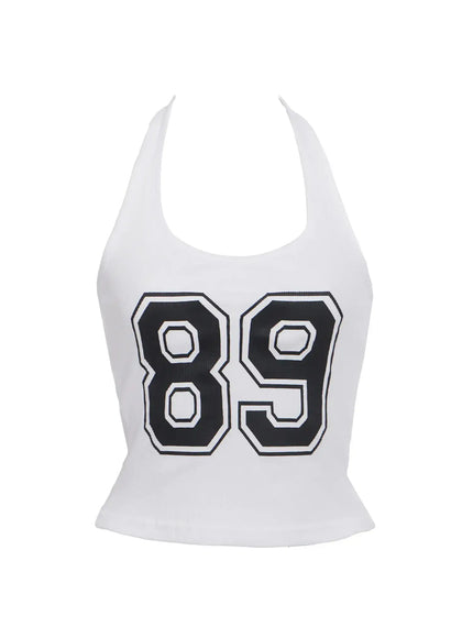 retro-varsity-number-halter-top-ic503 / White