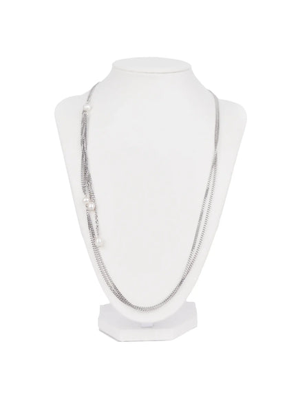 layered-faux-pearls-matinee-necklace-in510 / White