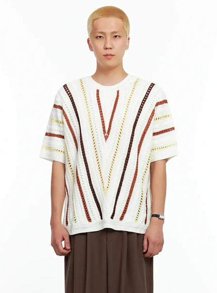 mens-textured-contrast-knitted-tee-il511 / White