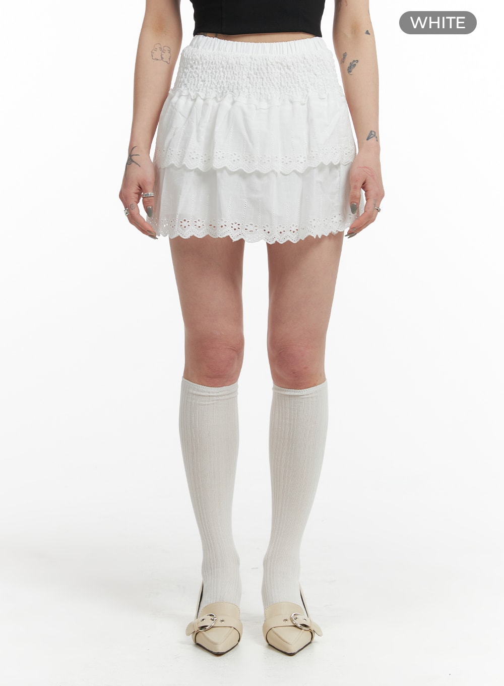 frill-layered-lace-mini-skirt-if423 / White