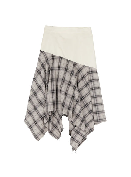 plaid-layered-asymmetric-skirt-f516