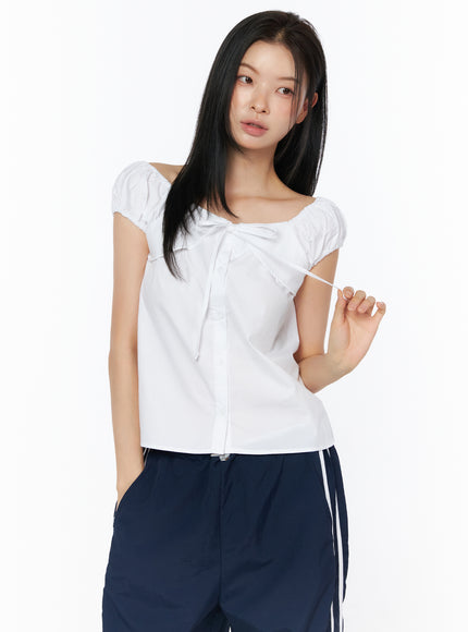 ribbon-puff-sleeve-blouse-iu516