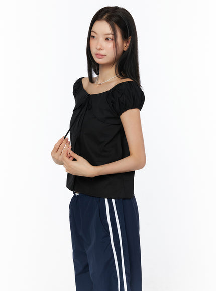 ribbon-puff-sleeve-blouse-iu516