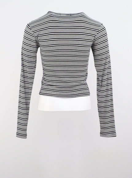 Stripe Crew Neck Long Sleeve Top IS311