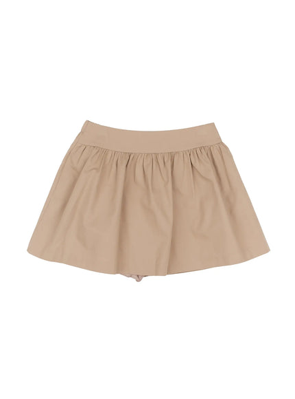cotton-shirred-a-line-mini-skirt-if524 / Beige