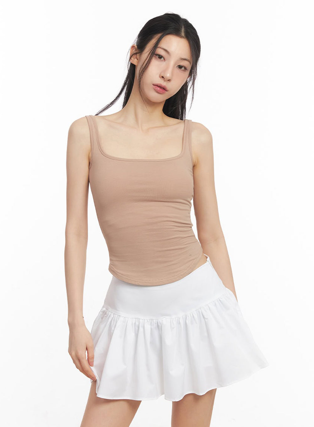 cotton-square-neck-tank-top-iu504 / Beige