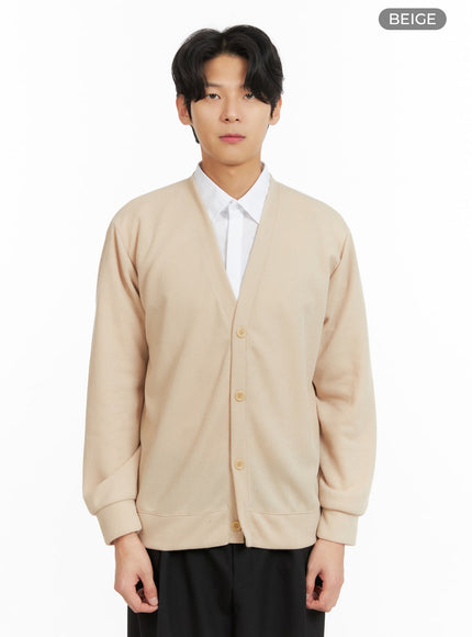 mens-simple-button-up-cardigan-ia402 / Beige