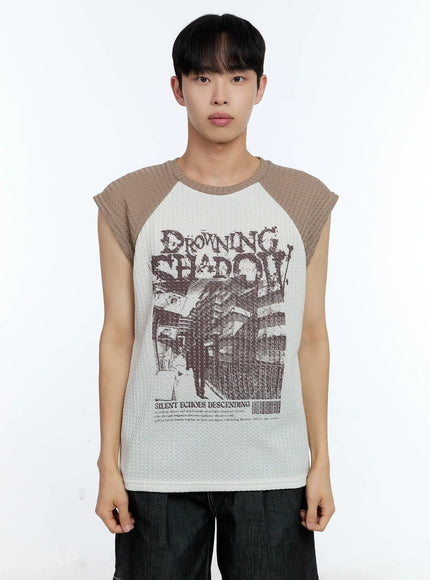 mens-waffle-knit-sleeveless-tee-il517 / Beige