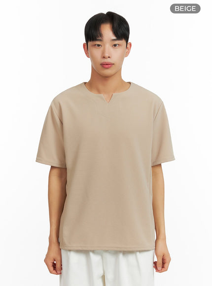 mens-solid-v-neck-t-shirt-iu414 / Beige