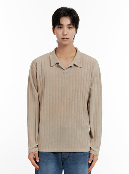 mens-long-sleeve-collar-sweater-in411 / Beige