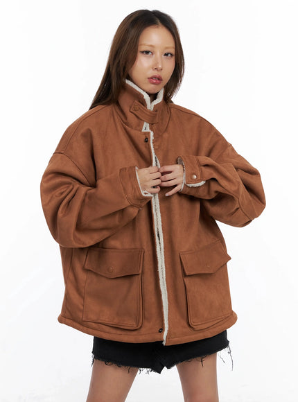 oversized-suede-shearling-jacket-in528 / Beige