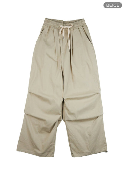 mens-solid-banded-parachute-pants-is413 / Beige