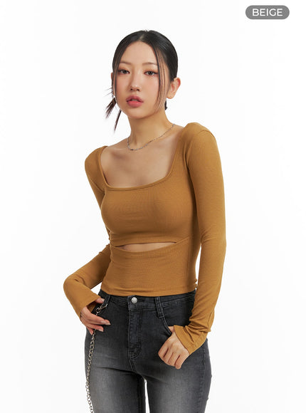 square-neck-cut-out-crop-top-im405 / Beige