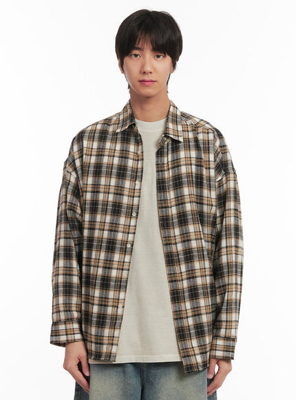 mens-checkered-collared-shirt-ia511 / Beige