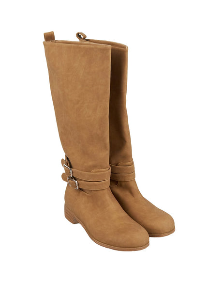 knee-high-buckled-boots-ij503 / Beige