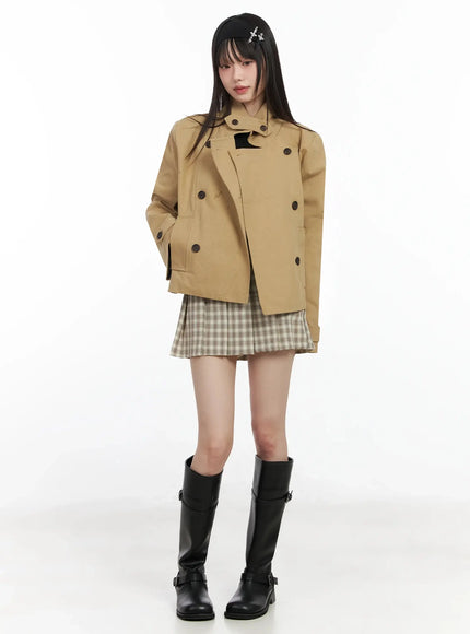 cropped-double-high-neck-french-jacket-im509 / Beige