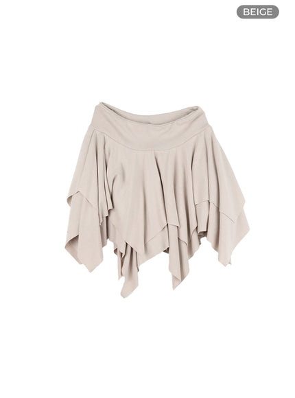 asymmetrical-ruffle-mini-skirt-ia417 / Beige