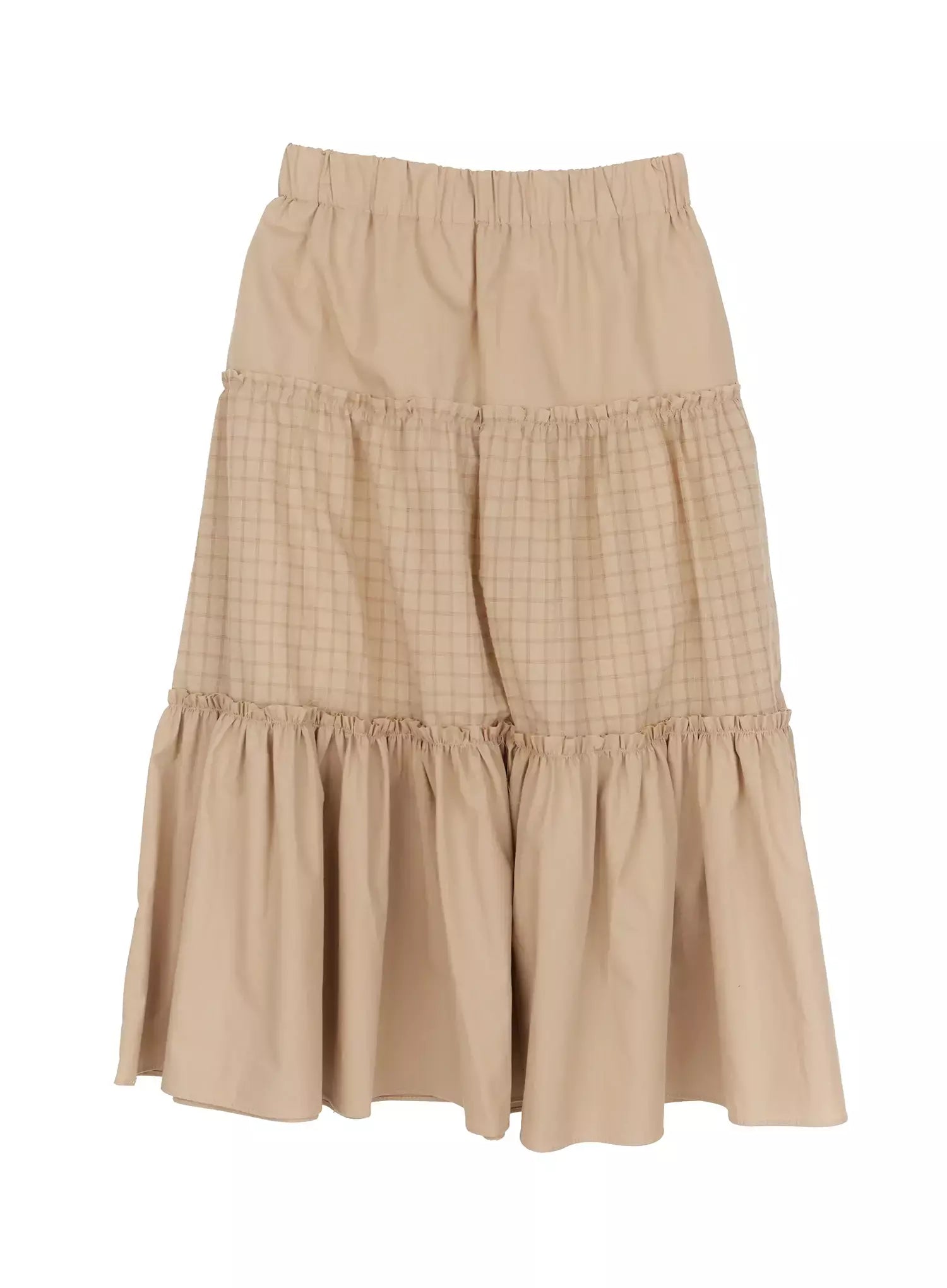 layered-ruffle-long-skirt-im519 / Beige