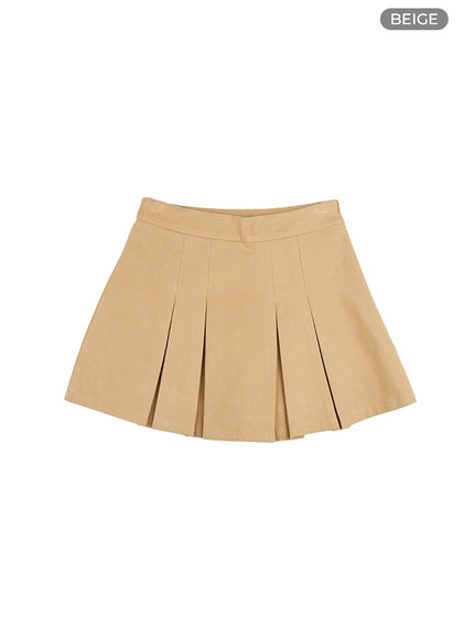 cotton-pleated-solid-mini-skirt-is427 / Beige