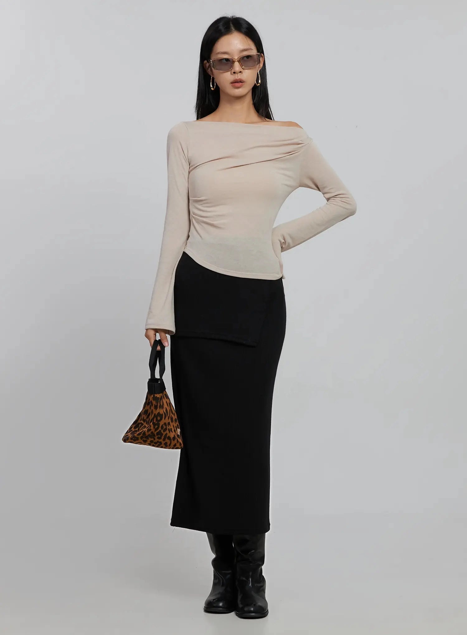 sheer-off-shoulder-long-sleeve-top-id516 / Beige