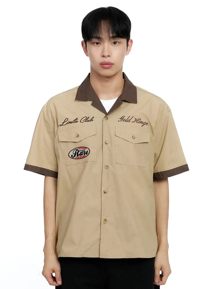 mens-embroidered-graphic-shirt-ig520 / Beige