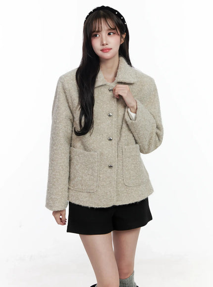 faux-fur-two-pocket-half-jacket-ij529 / Beige