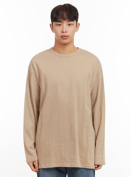mens-essential-oversized-long-sleeve-t-shirt-if517 / Beige