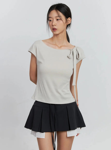 cap-sleeve-bow-tie-top-is516 / Beige