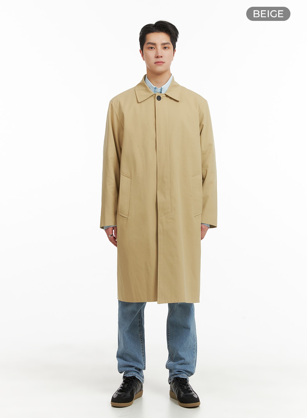 mens-solid-cotton-trench-coat-ia401 / Beige