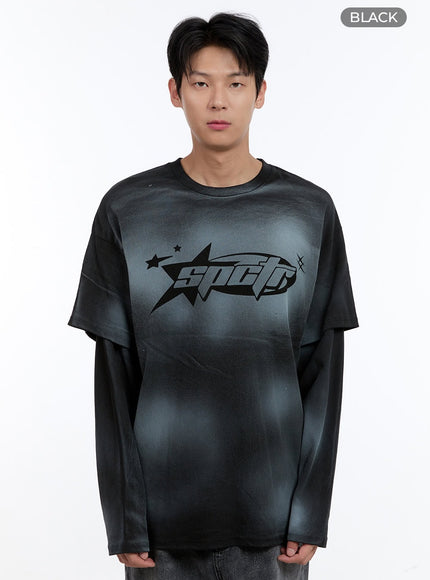 mens-oversize-layered-tee-and-long-sleeve-ig427 / Black