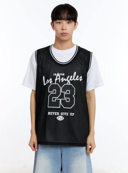 men-s-mesh-la-sleeveless-jersey-tee-iy529 / Black