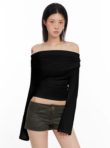 draped-off-shoulder-top-is508 / Black