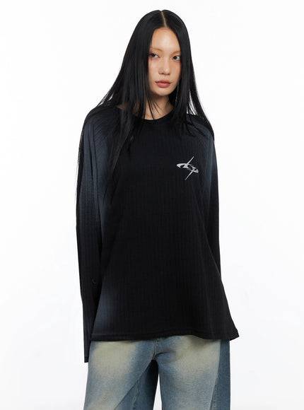 oversized-gradient-ribbed-knit-top-co517 / Black