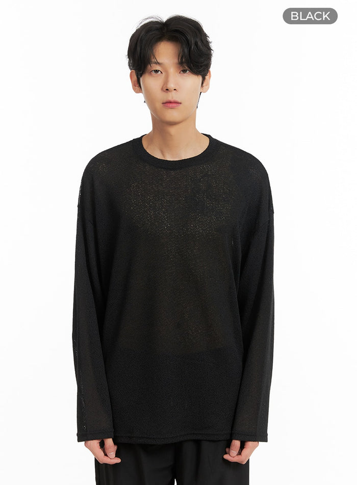 mens-linen-blend-light-sweater-ia401 / Black
