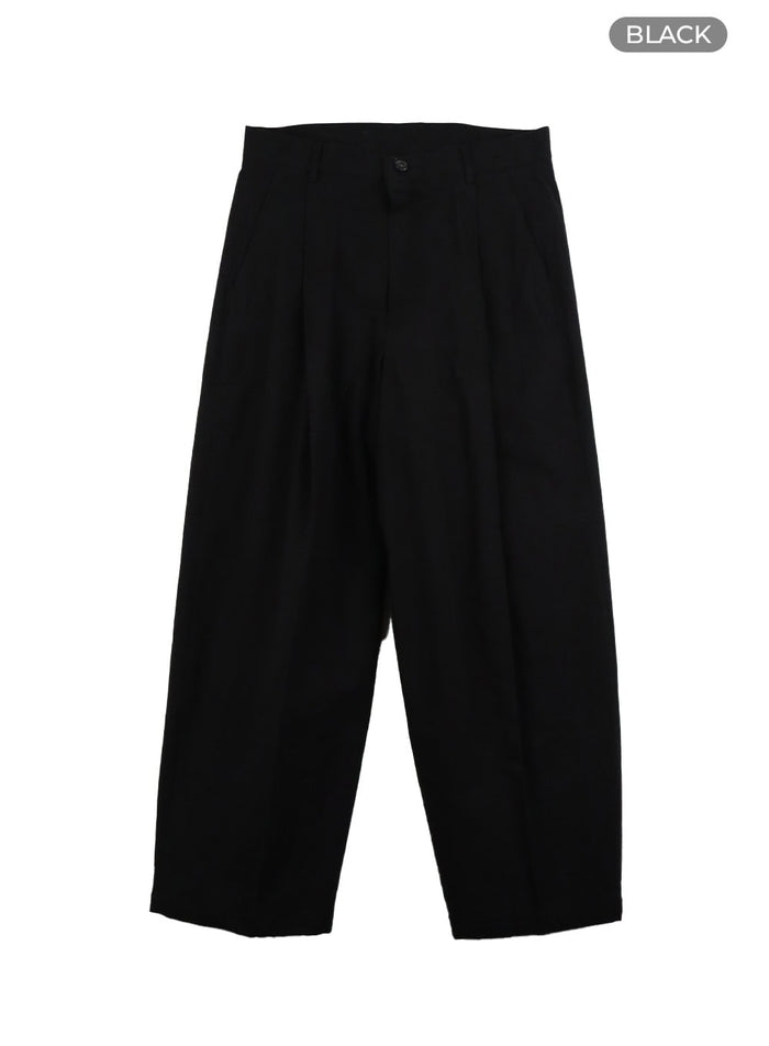 mens-cotton-pintuck-baggy-trousers-iy424 / Black