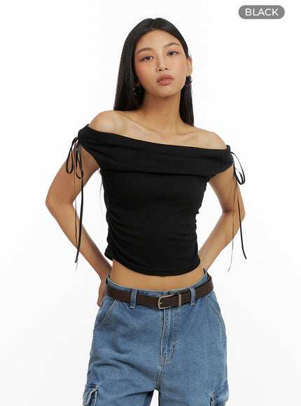 ribbon-chic-off-shoulder-crop-top-iu412 / Black