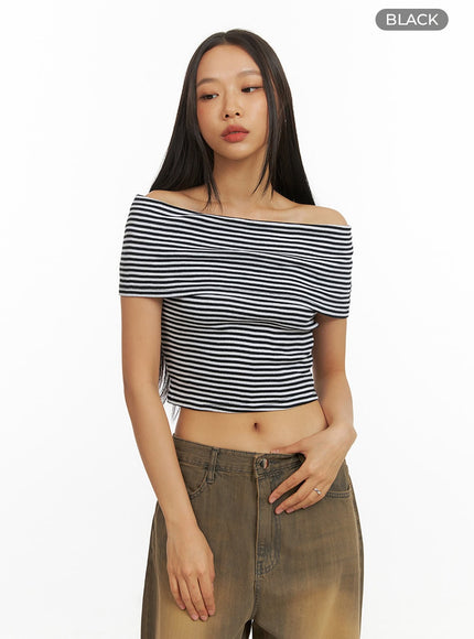 striped-off-shoulder-top-iy422 / Black