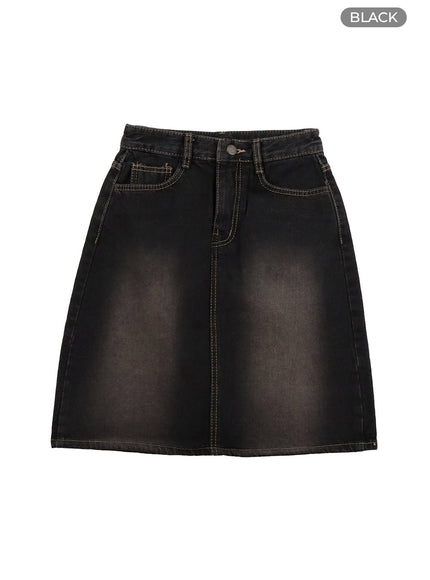 denim-midi-skirt-iy410 / Black