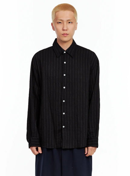 mens-linen-button-up-shirt-il514 / Black