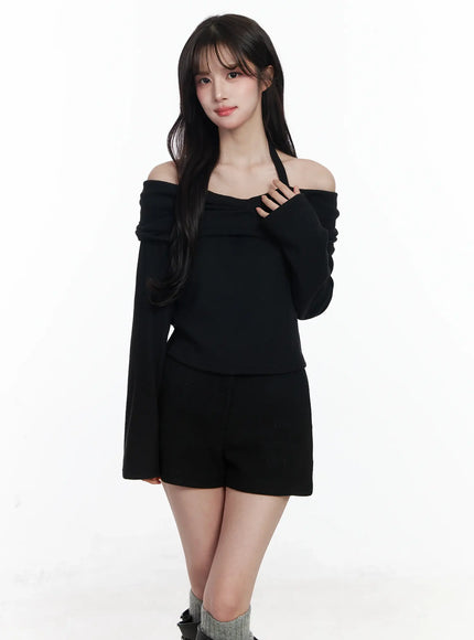 ribbon-off-shoulder-blouse-ij529 / Black