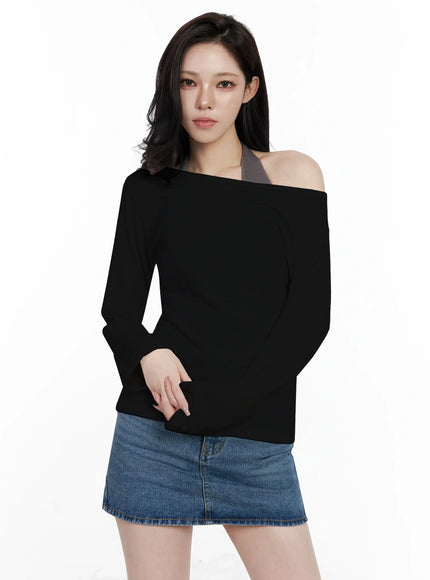 off-shoulder-long-sleeve-top-ij528 / Black