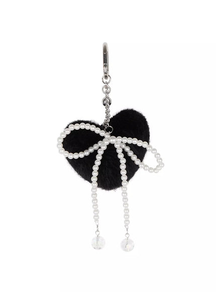 fluffy-heart-ribbon-charm-keychain-io517 / Black