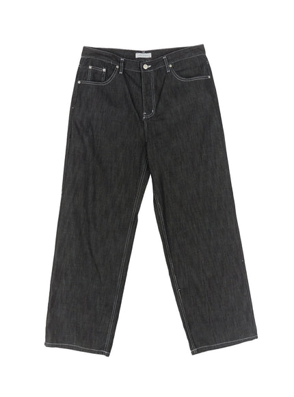 mens-stitched-straight-fit-jeans-ia510 / Black