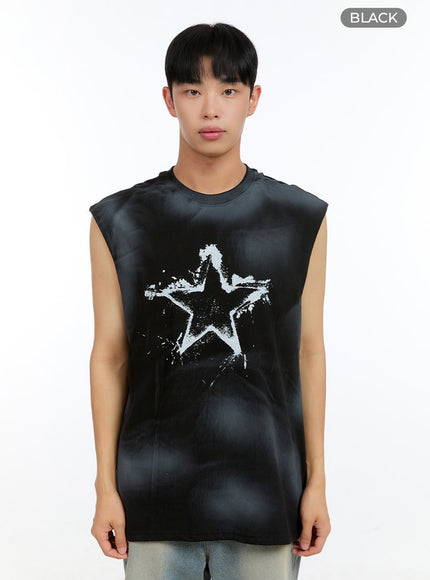 mens-star-graphic-tank-top-ig416 / Black