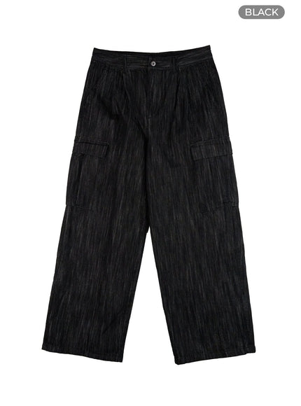 mens-liam-washed-cargo-baggy-jeans-ig421 / Black